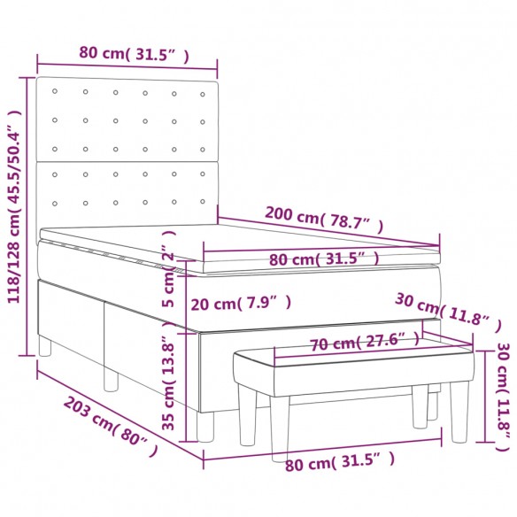 Cadre de lit et matelas Noir 80x200 cm Tissu