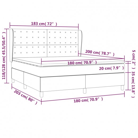 Cadre de lit avec matelas Rose 180x200 cm Velours