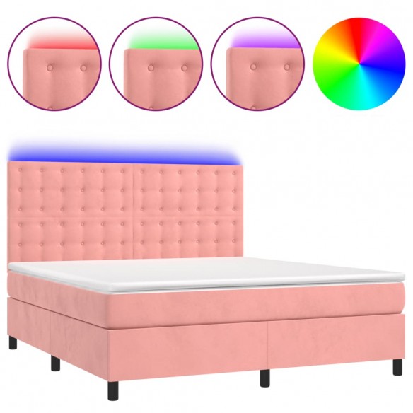 Cadre de lit matelas et LED Rose 180x200 cm Velours