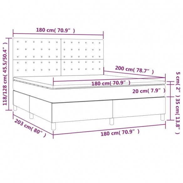 Cadre de lit matelas et LED Rose 180x200 cm Velours