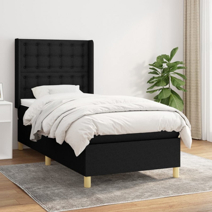 Cadre de lit avec matelas Noir 90x190 cm Tissu