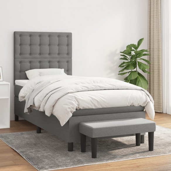 Cadre de lit avec matelas Gris foncé 90x200 cm Tissu