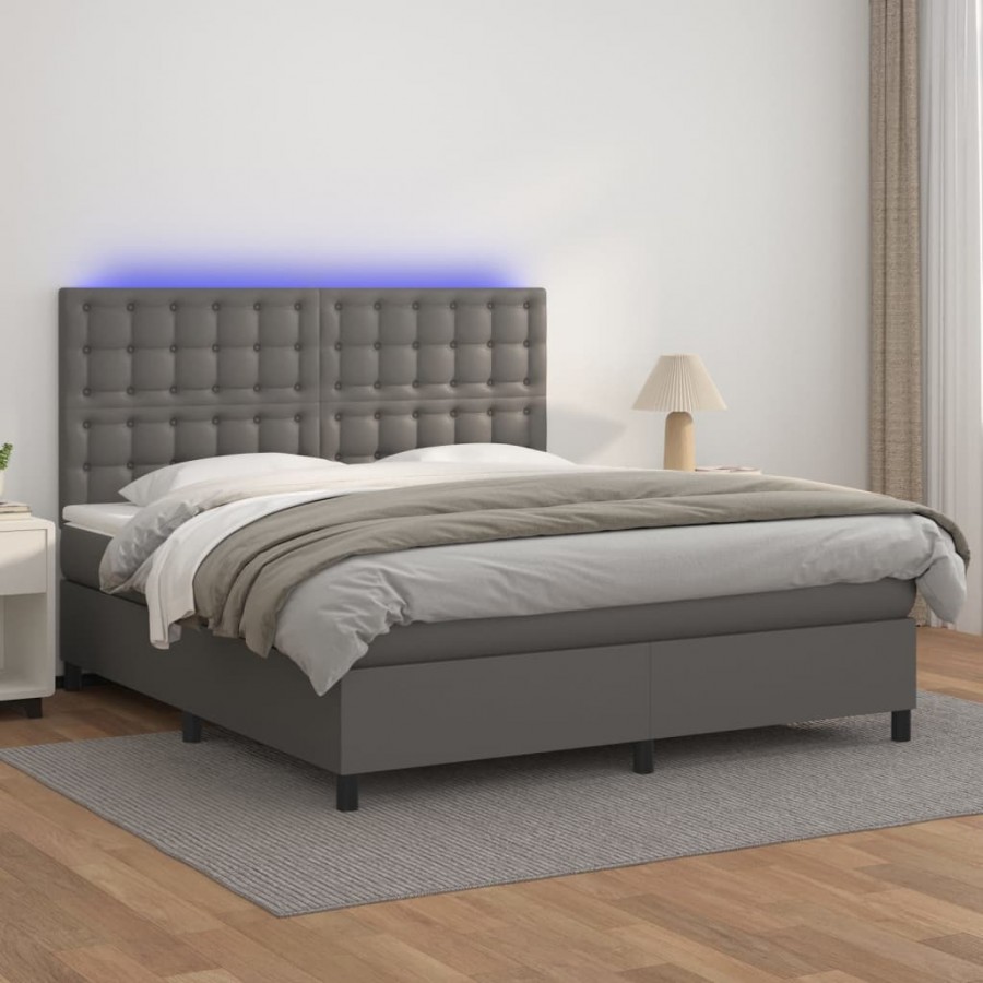 Cadre de lit avec matelas et LED Gris...