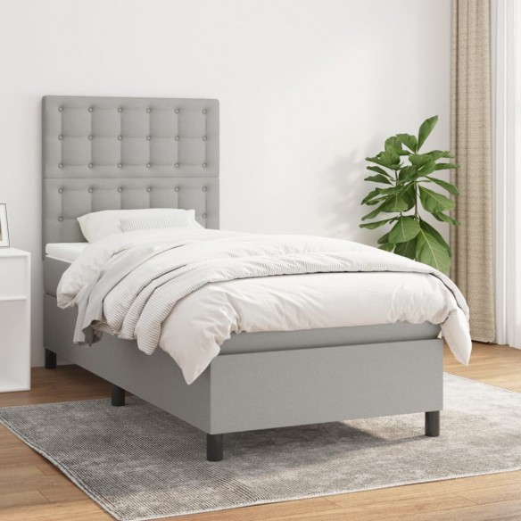 Cadre de lit et matelas Gris clair 90x190 cm Tissu