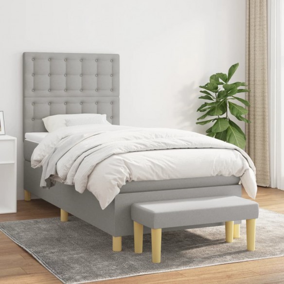 Cadre de lit et matelas Gris clair 90x190 cm Tissu