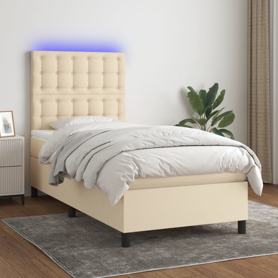 Cadre de lit et matelas et LED Crème 80x200cm Tissu