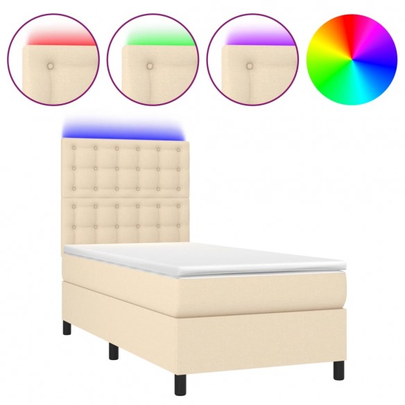 Cadre de lit et matelas et LED Crème 80x200cm Tissu