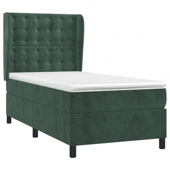 Cadre de lit avec matelas Vert foncé 90x200 cm