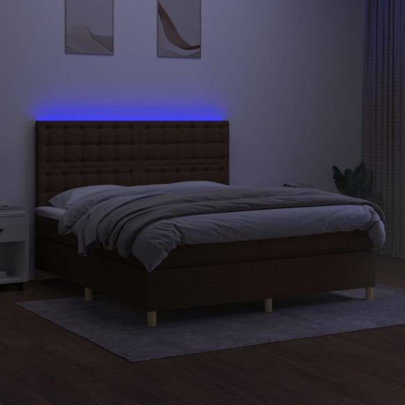 Cadre de lit matelas et LED Marron foncé 180x200 cm