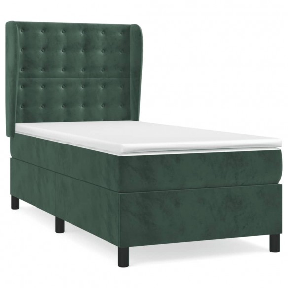 Cadre de lit avec matelas Vert foncé 90x190 cm