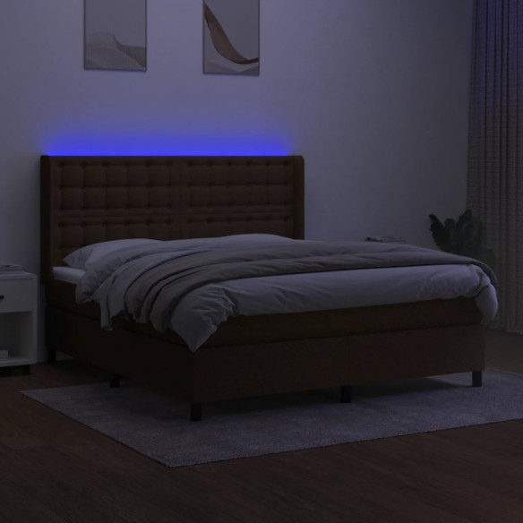 Cadre de lit matelas et LED Marron foncé 180x200cm