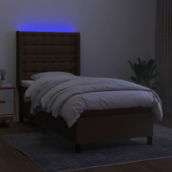 Cadre de lit matelas LED Marron foncé 80x200cm Tissu