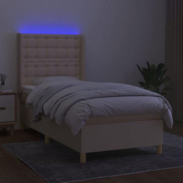 Cadre de lit matelas et LED Crème 80x200cm Tissu