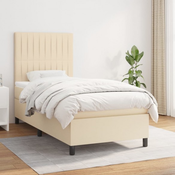 Cadre de lit avec matelas Crème 100x200 cm Tissu