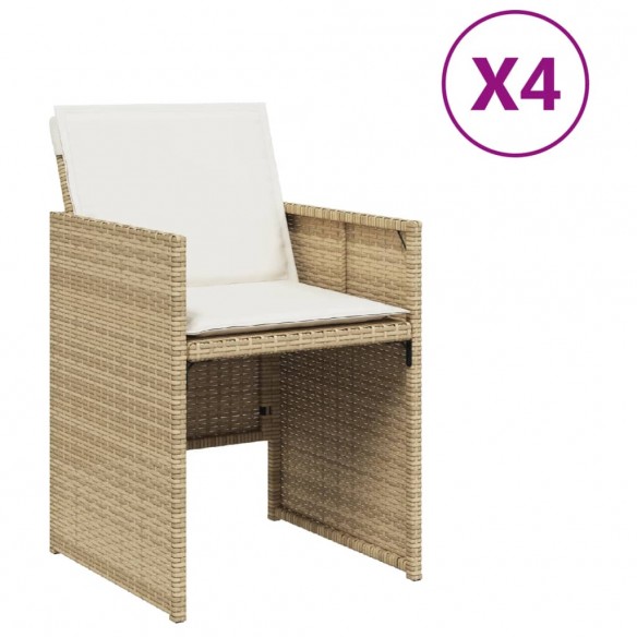 Chaises de jardin avec coussins lot de 4 beige résine tressée