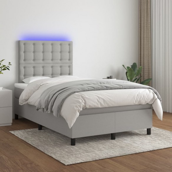 Cadre de lit matelas LED gris clair 120x190 cm tissu