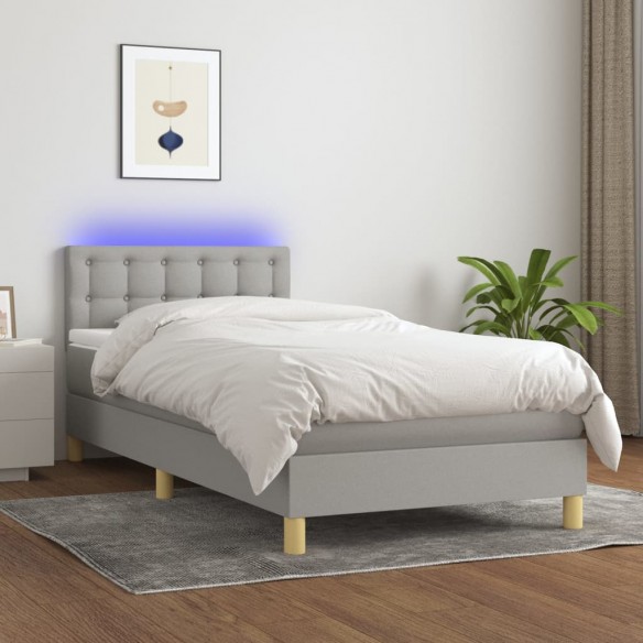 Cadre de lit avec matelas et LED Gris clair 90x200cm