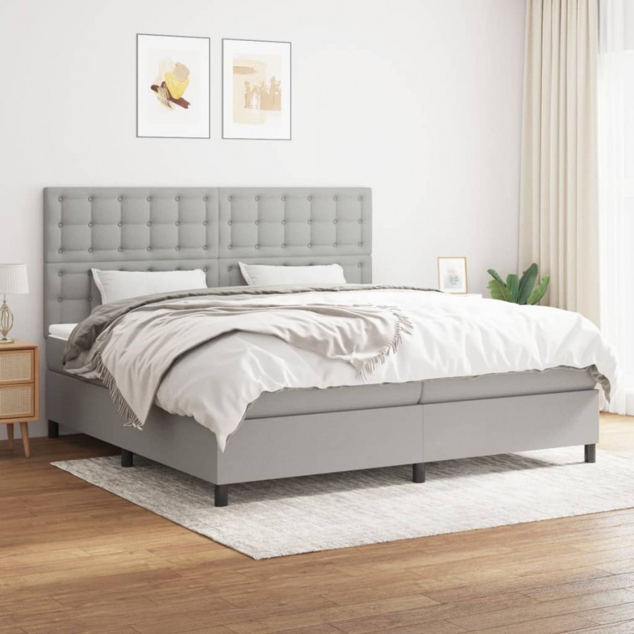 Cadre de lit avec matelas Gris clair 200x200cm Tissu