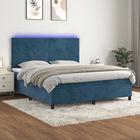 Cadre de lit avec matelas LED Bleu foncé 180x200 cm