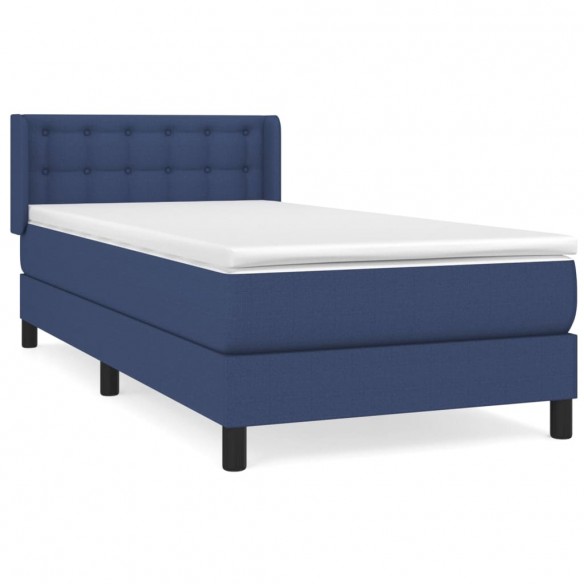 Cadre de lit avec matelas Bleu 90x190 cm Tissu