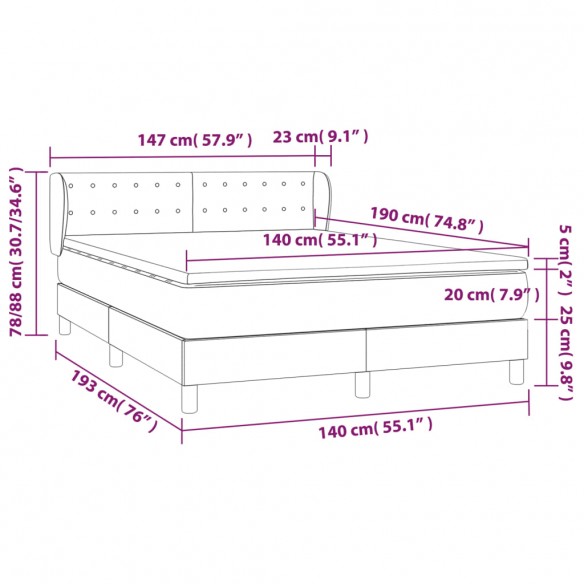 Cadre de lit avec matelas Gris clair 140x190cm Tissu