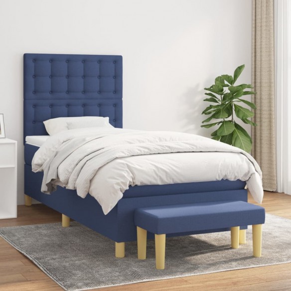 Cadre de lit avec matelas Bleu 100x200 cm Tissu