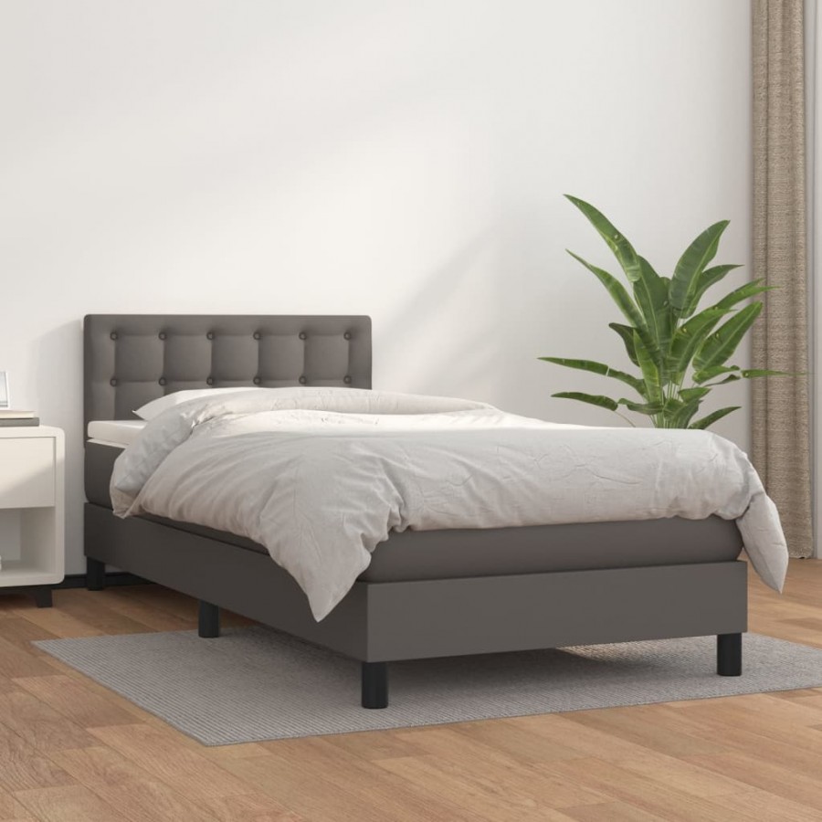 Cadre de lit avec matelas Gris 90x190 cm Similicuir