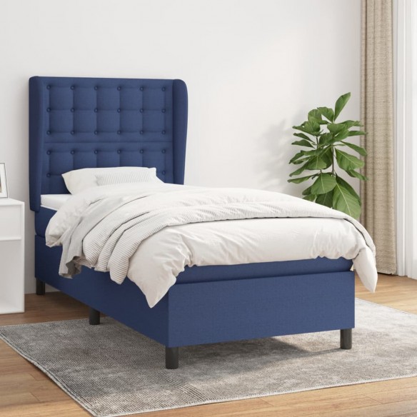 Cadre de lit avec matelas Bleu 90x200 cm Tissu