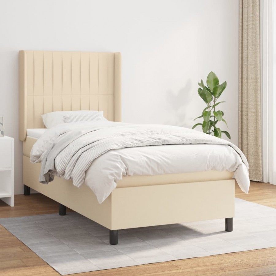 Cadre de lit avec matelas Crème 100x200 cm Tissu