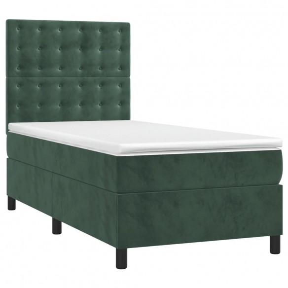 Cadre de lit matelas et LED Vert foncé 100x200 cm