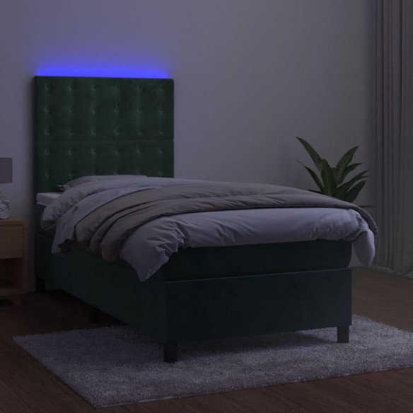 Cadre de lit matelas et LED Vert foncé 100x200 cm