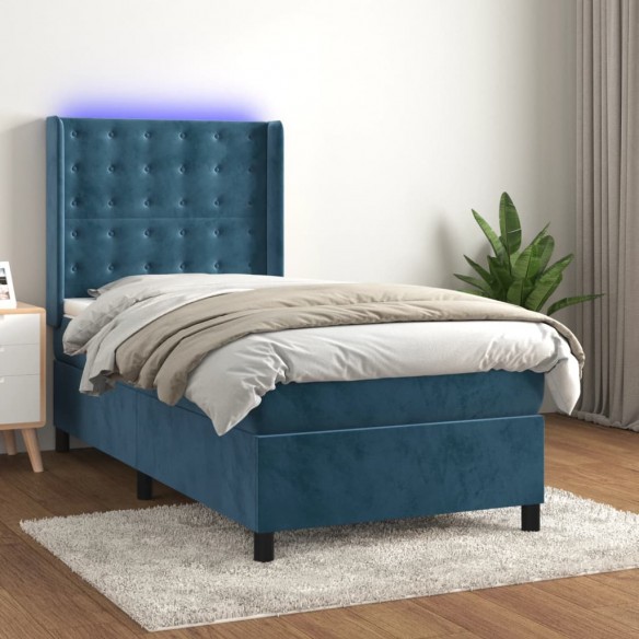 Cadre de lit matelas LED Bleu foncé 90x200cm Velours