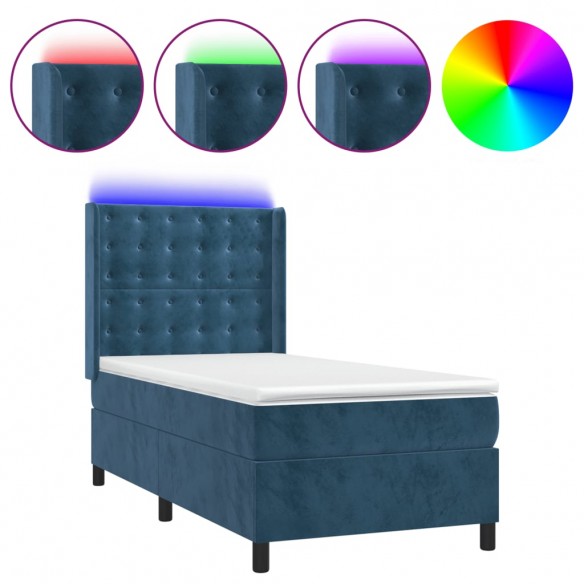 Cadre de lit matelas LED Bleu foncé 90x200cm Velours