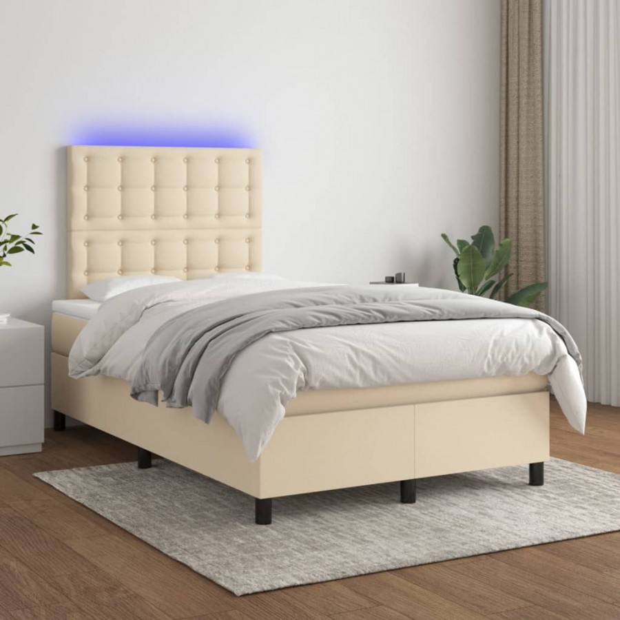 Cadre de lit et matelas et LED Crème 120x200cm Tissu