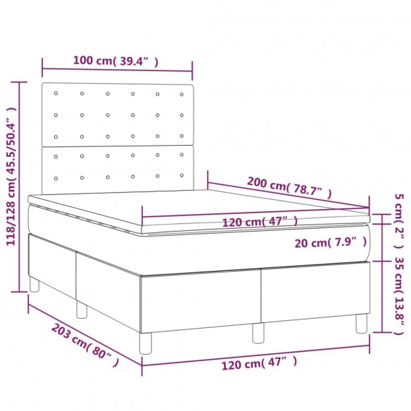 Cadre de lit matelas et LED Marron foncé 120x200 cm