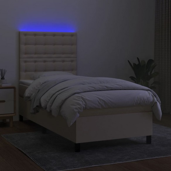 Cadre de lit et matelas et LED Crème 100x200cm Tissu