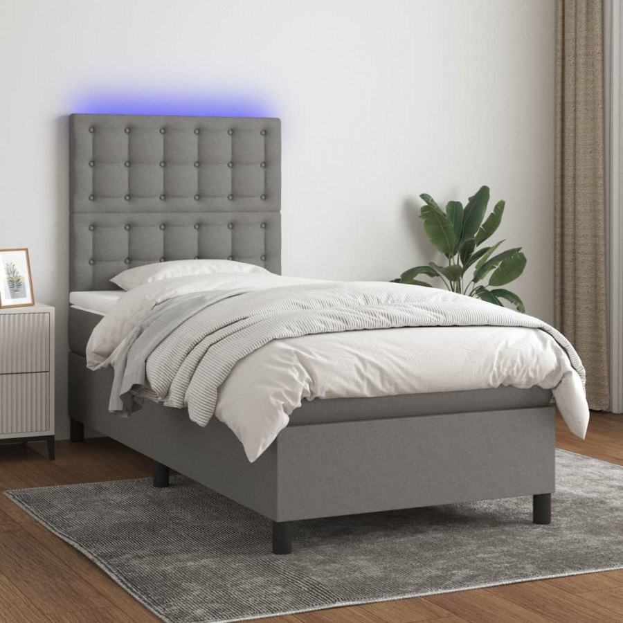 Cadre de lit avec matelas et LED Gris...