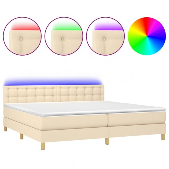 Cadre de lit et matelas et LED Crème 200x200cm Tissu