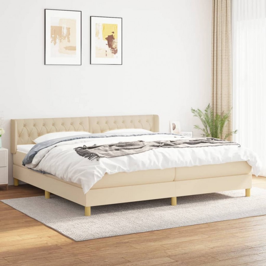 Cadre de lit avec matelas Crème 200x200 cm Tissu