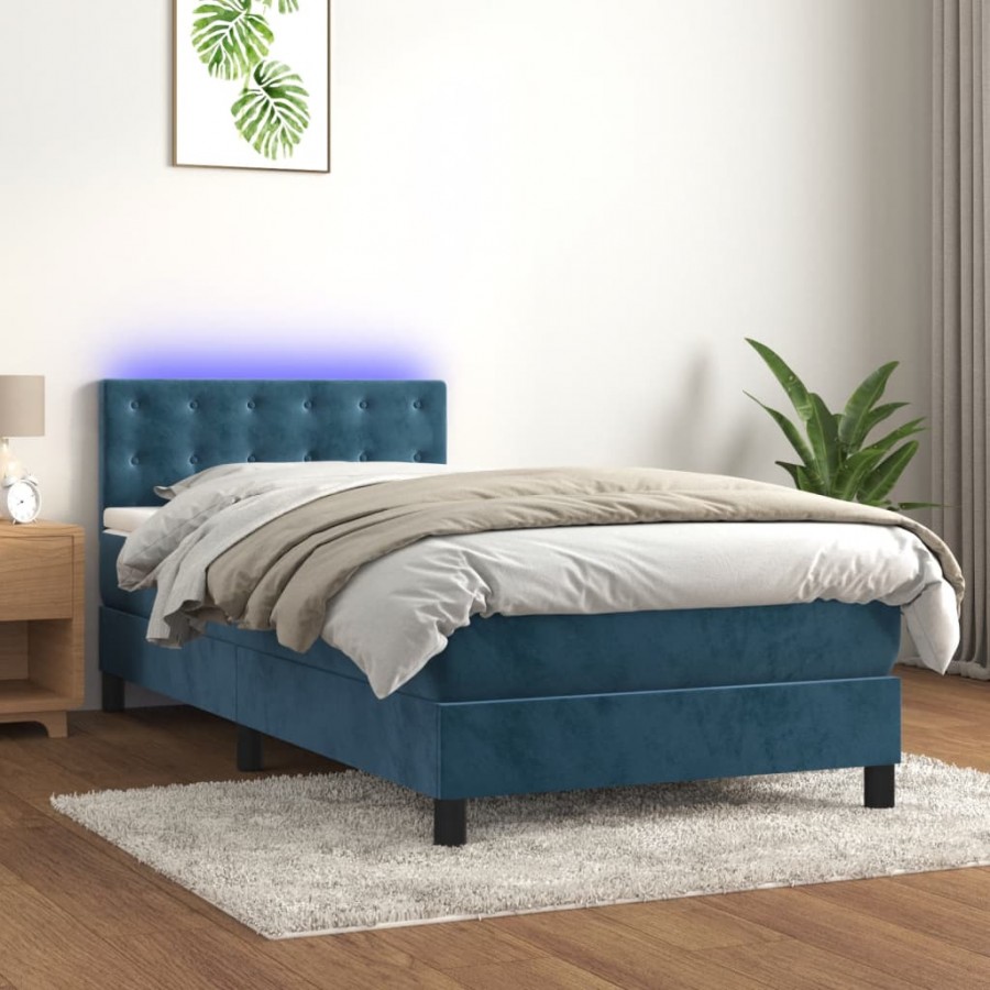 Cadre de lit avec matelas et LED Bleu...