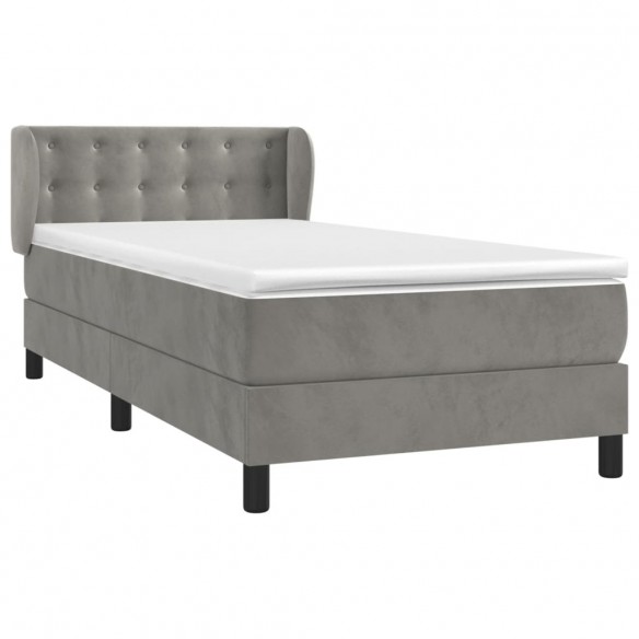 Cadre de lit et matelas Gris clair 90x200 cm Velours