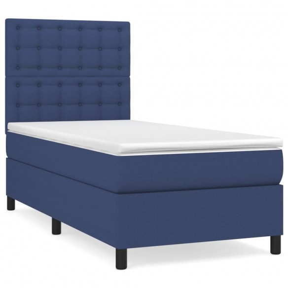 Cadre de lit avec matelas Bleu 100x200 cm Tissu