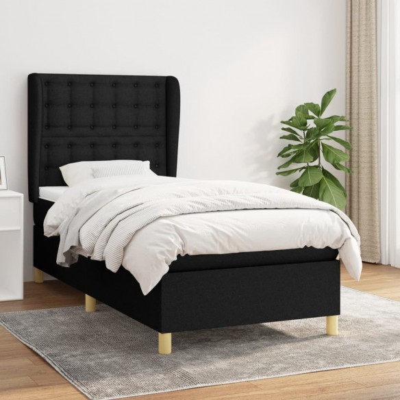 Cadre de lit avec matelas Noir 90x190 cm Tissu