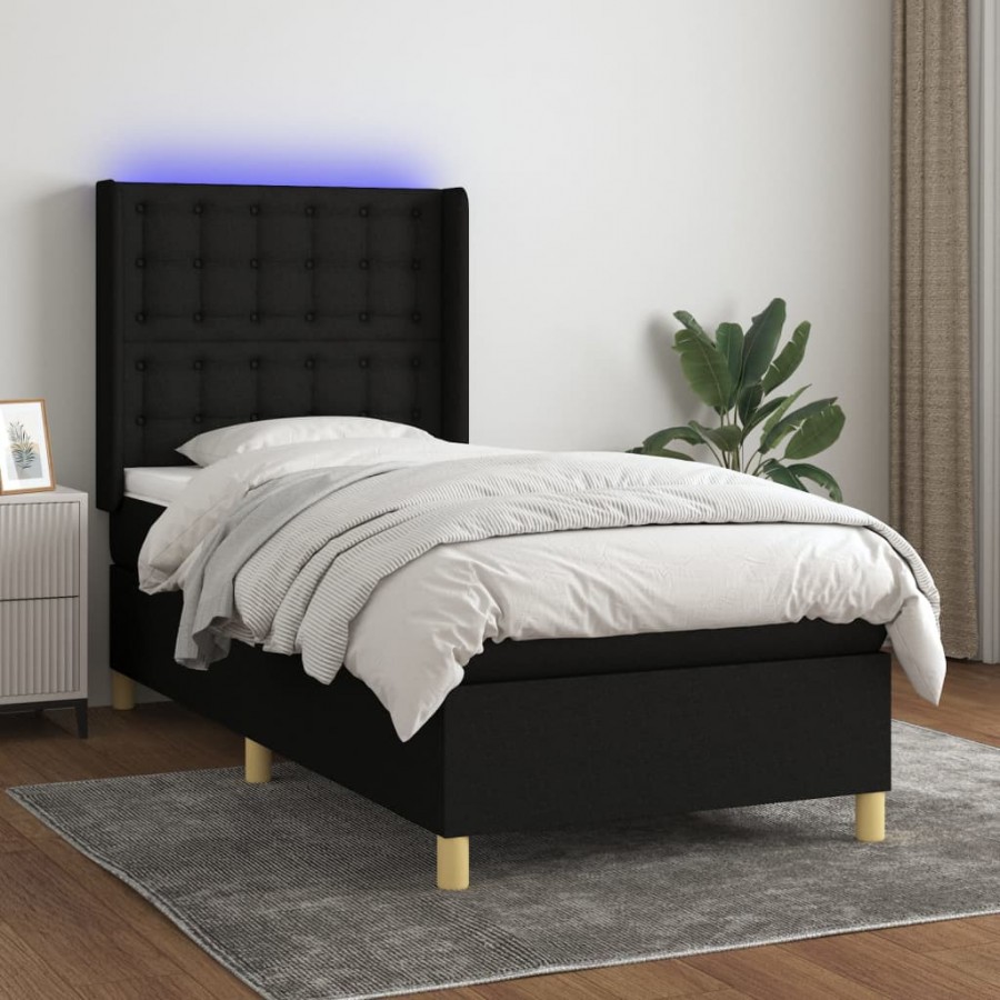 Cadre de lit matelas et LED Noir 90x200 cm Tissu