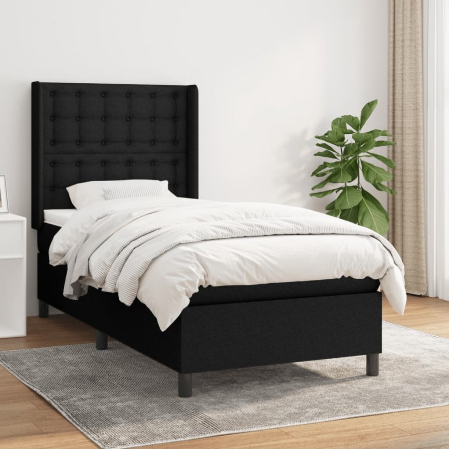 Cadre de lit avec matelas Noir 90x200 cm Tissu