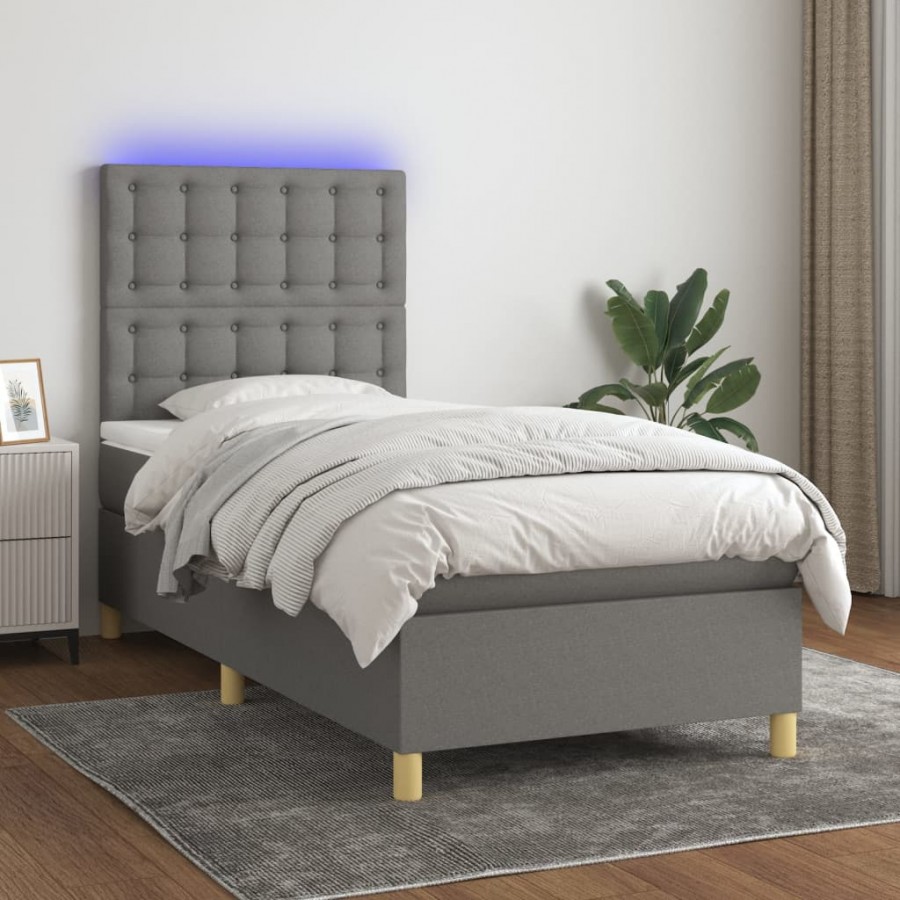 Cadre de lit et matelas et LED Gris foncé 90x200 cm