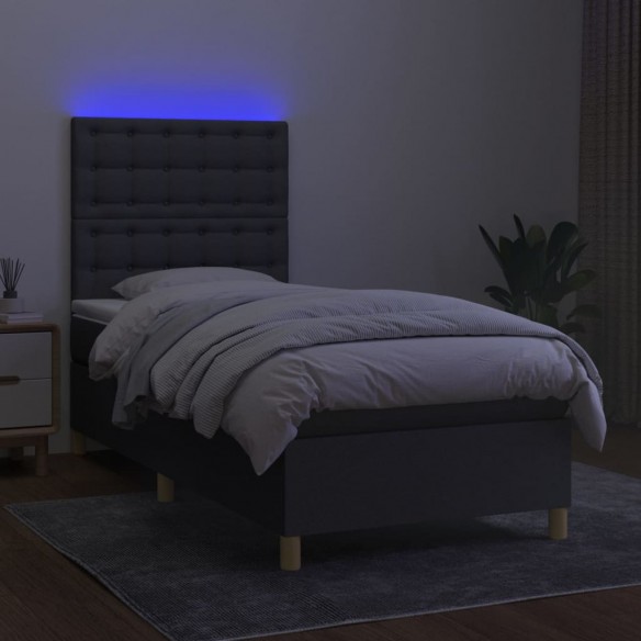 Cadre de lit et matelas et LED Gris foncé 90x200 cm