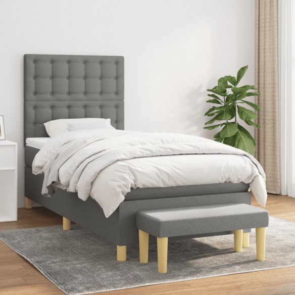 Cadre de lit avec matelas Gris foncé 90x200 cm Tissu