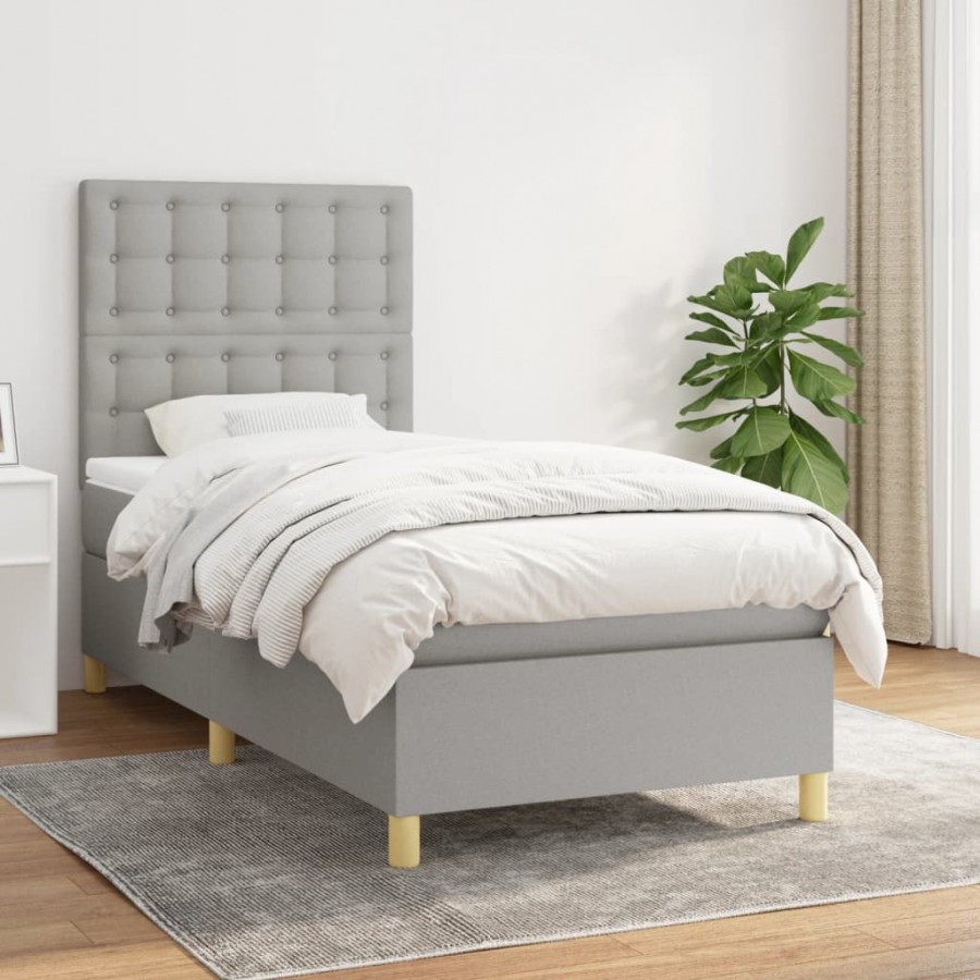 Cadre de lit avec matelas Gris clair 90x200 cm Tissu