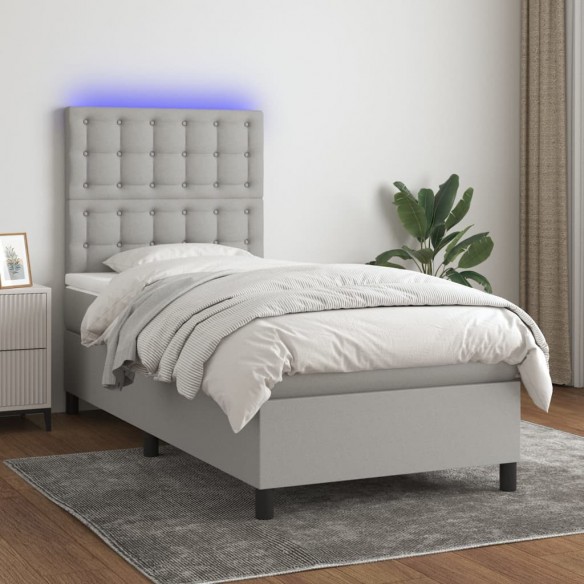 Cadre de lit avec matelas et LED Gris clair 90x200cm